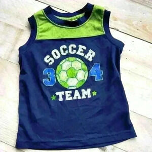 Faded Glory Boys Toddler Soccer Team #34 Blue Green Sleeveless Jersey Shirt 3T